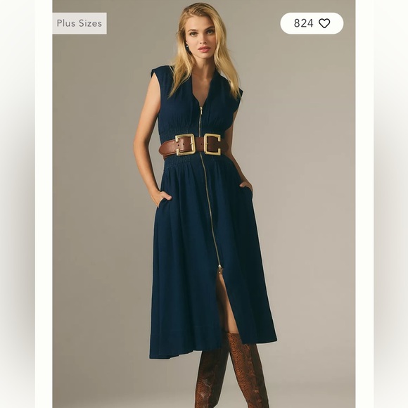 Anthropologie Dresses & Skirts - The Tommie Cap-Sleeve Smocked Front-Zip Shirt Dress